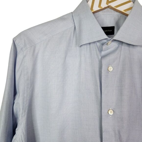 ERMENEGILDO ZEGNA Shirt Mens Medium Blue Button Tailored Fit Dress Shirt - Picture 3 of 9